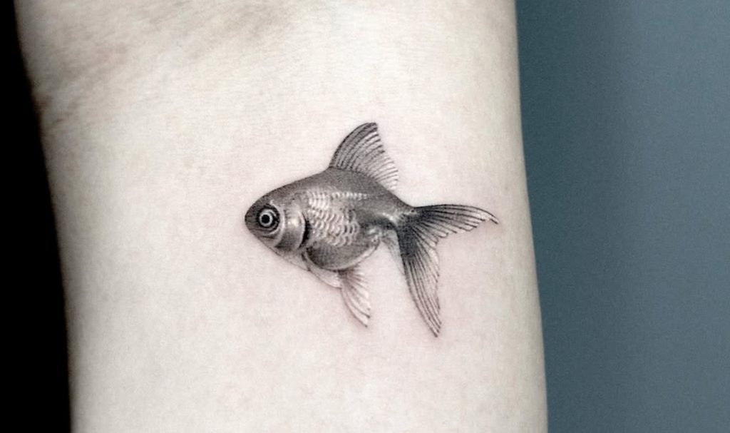 Cute goldfish one-point tattoo